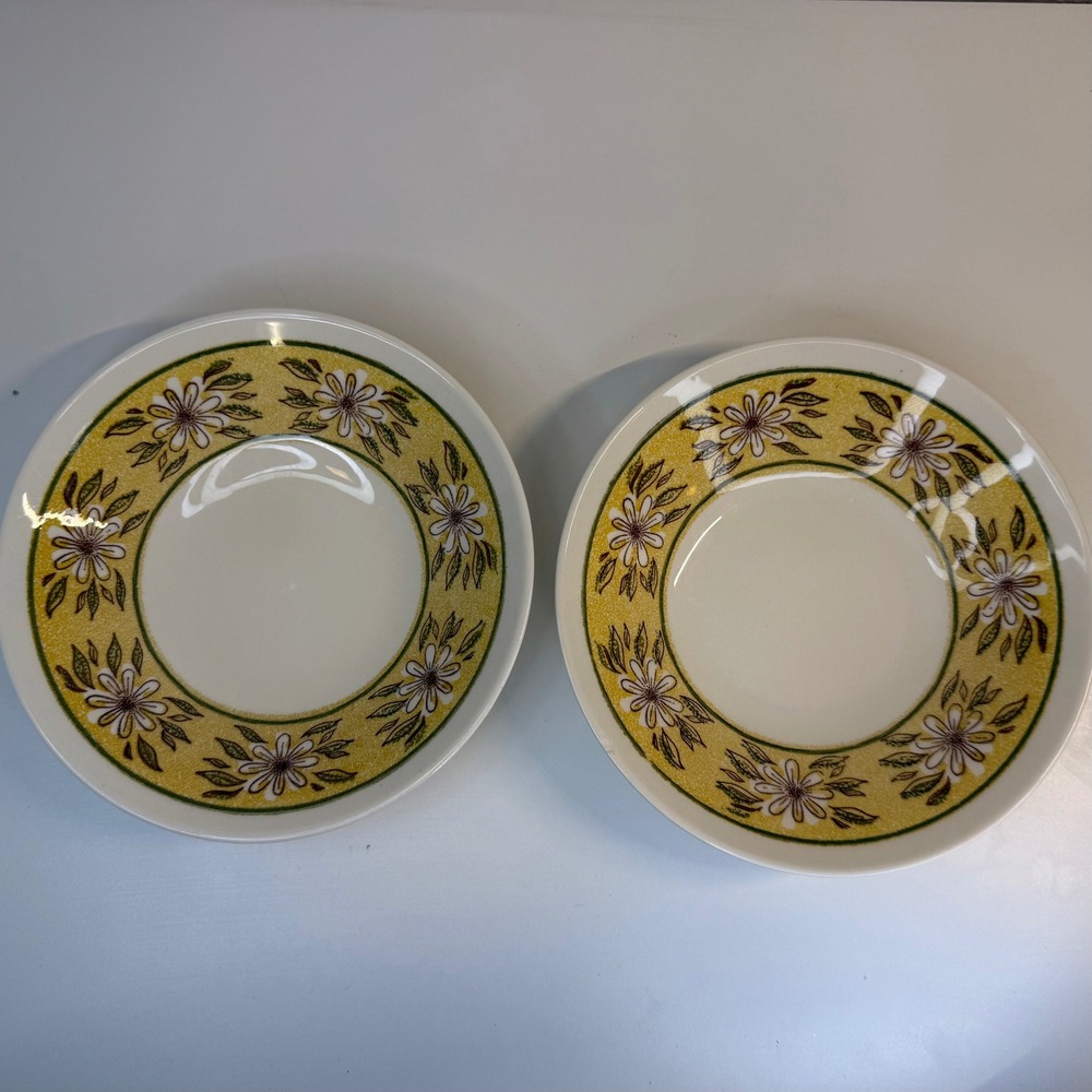 Taylor Smith & Taylor Ironstone Yellow Daisy Bowls USA 7.5" Set of 2 Small chip - Picture 2 of 10